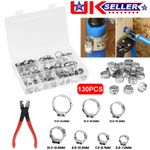 130X Assorted Hose Clamp Stainless Steel Ear Cinch Rings Crimp Pinch Pliers Set