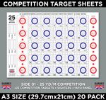 A3 COMPETITION TARGET SHEETS 25 Yard Metre Benchrest Rifle Card Targets 20 Pack