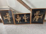 3 X Vintage Framed Chinese Asian Oriental Art Bamboo Straw Pictures 1960s