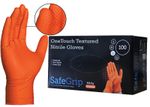 Orange Nitrile Gloves Tough Grip Diamond Texture Heavy Duty Mechanic Tattooist