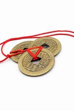 Set of 3 Chinese Feng Shui Coins Brass I Ching Red String Charm Lucky Money