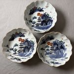 Antique Japanese Imari Porcelain Plates Set of 3 Edo Hotaru Mark Old Sometsuke