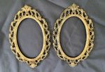 Pair Ornate Antique Oval Metal Picture Frames Small 5x8 Outer 4x6 Back Opening