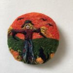 NEEDLE FELT BROOCH AUTUMN SCARECROW WITH BLACK CAT