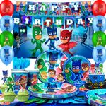 PJ Masks Party Decoration Tableware Kids Super Hero Banner Tablecloth Plates