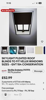 VELUX GVT 154 Conservation Pleated Blackout Roof Window Blind, grey