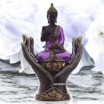 Thai Buddha In Hands Meditating Sculpture Ornament Purple Gold Figurine Statue