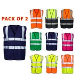 2 PACK HI VIS VIZ VEST HIGH VISIBILITY WORK WAISTCOAT REFLECTIVE SAFETY SECURITY