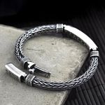 Solid 925 Sterling Silver Mens Retro Tibetan Braided Chain Buckle Cuff Bracelet