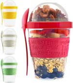 2x Yogurt Cup with Lid & Spoon Muesli Cereal Overnight Oats Container 600ML