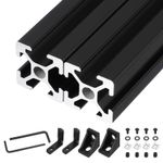 2Pcs 100mm T Slot 2020 Aluminum Extrusion, Anodized Linear Rail, Black