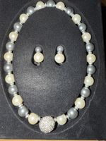 Kenneth Jay Lane Elegant Pearlesque Necklace & Earring Clips Gift Set Avon