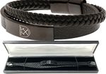 WEST HAM UNITED FC BLACK IP LEATHER BRACELET WHUFC CREST PLATE GIFT BOXED