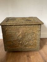 Vintage Xl  Hammered Brass Coal Box Log  Box Stick Box