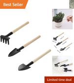 Durable Black Miniature Gardening Rake, Trowel & Spade for Plant Lovers