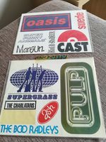 VINTAGE STICKER SHEETS FROM 1990'S BRITPOP BANDS OASIS/PULP/BLUR/SUEDE/ASH/CAST