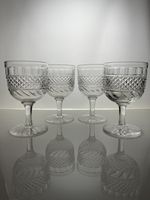 Victorian Antique Cut Crystal Glass Rummer Wine Goblets | Set Of Four | c1870