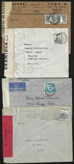 PALESTINE 1940s FOUR CENSORED COVERS TURKEY MALTA & US FROM HAIFA TEL AVIV & JAF