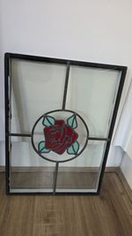 Vintage Tiffany-style Rose  Stained Glass Window Panel Leaded Glass