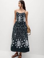 Marks & Spencer Womens Cotton A line Midi Dress in Navy - M&S