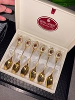 Royal Albert Old Country Roses 6pc Gold Plated & Porcelain Spoon Set Case