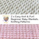 Knitting Patterns for Baby Blankets x 2, Pretty Squares & Diagonal Bumps, Easy