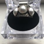 STUNNING STERLING JUDITH JACK MARCASITE FAUX PEARL RING - IMMACULATE SIZE 7
