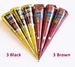 3 KAVERI BROWN HENNA MEHNDI CONES 3 GOLECHA BLACK MEHNDI CONE WEDDING MEHNDI SET