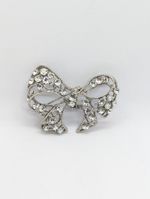 Vintage Ornate Bow Brooch With Rhinestones - Silver Tone