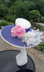 Stunning Jayne Alison Millinery Blue White And Pink Floral Hat