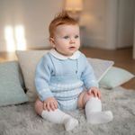 Baby Boy Spanish Knitted 2 Pce Jam Pants Outfit Jumper Sweater Traditional Blue