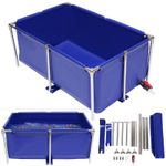Canvas Above Ground Fish Pond, Foldable Blue Aquarium Pool with Drain Valve