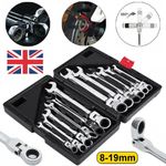 12Pcs Metric Flexible Ratchet Spanners 8-19mm Flexi Head Combination Wrench Set