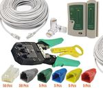 50M RJ45 ETHERNET Cable + Tester Crimping Tool Kit Boots End Plug Connectors 