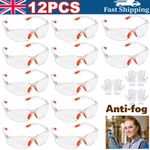 12X Clear Safety Goggles Anti-Fog & Anti-Scratch Eye Protection Work/Lab Glasses