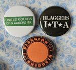 Blaggers ITA three 25mm button badges inc 'United Colours'. Free UK P&P!