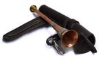 Copper & Brass Fox Hunting Banded Horn & Bridle Brown Leather Case