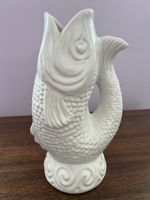 Vintage White Gurgling Fish Pitcher Glug Jug Ceramic Nautical Decor