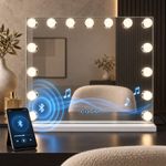 Bluetooth Vanity Mirror 15 LED Bulbs 3 Color Modes Dimmable,10X Magnifier