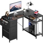 L Shaped Computer Desk with 3 Drawers & Adjustable Shelves, Corner Office Desk