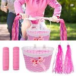 Kids Bike Basket Front Handlebar Storage Basket w/ Handlebar Grips & Streamers