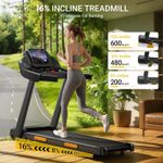 16% Incline, 12KM/H Foldable Running Treadmill for Home, Cardio, Gym, Fitness