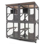 COSTWAY 182 cm Tall Large Wooden Cat House Outdoor Catio Kitten Enclosure-Grey