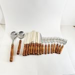 Vintage Wood Handled Stainless Steel Flatware Set Taiwan MCM Old Homestead 18pc