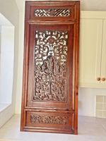 Large East Asian Screen room divider heavily Carved Dragon Hardwood Foo Dogs Pan