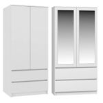 Modern White Wardrobe 2 Door Storage with Shelves, Hanging Rail and 2 Drawers
