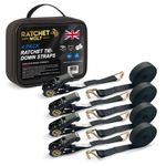 Ratchet Straps Tie Down 4 x 25mm PROFESSIONAL Black 6m 3200kg Lashing Straps