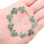 Antique Sterling Silver Clover Bracelet Three Leaf Green Enamel Irish Shamrock