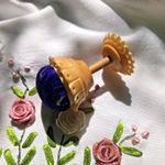 Antique Vegetable Ivory Pin Cushion Carved Pierced Pedestal Blue Velvet