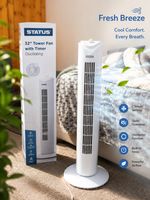 Status 32 Inch Tower Fan, 3 Speeds, Bedroom, White (S29TOWERFAN1PKB) | Slim indo